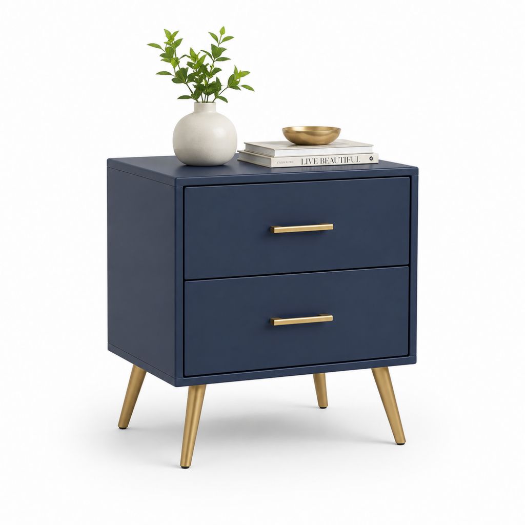 Comodino a 2 cassetti blu navy in MDF rettangolare 60 x 40 x 65 cm
