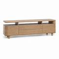 Mobile TV basso color rovere in MDF impiallacciato con angoli arrotondati 180 x 40 x 55 cm