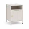 Comodino rettangolare bianco in MDF e acciaio con anta e vano a giorno 40 x 35 x 60 cm