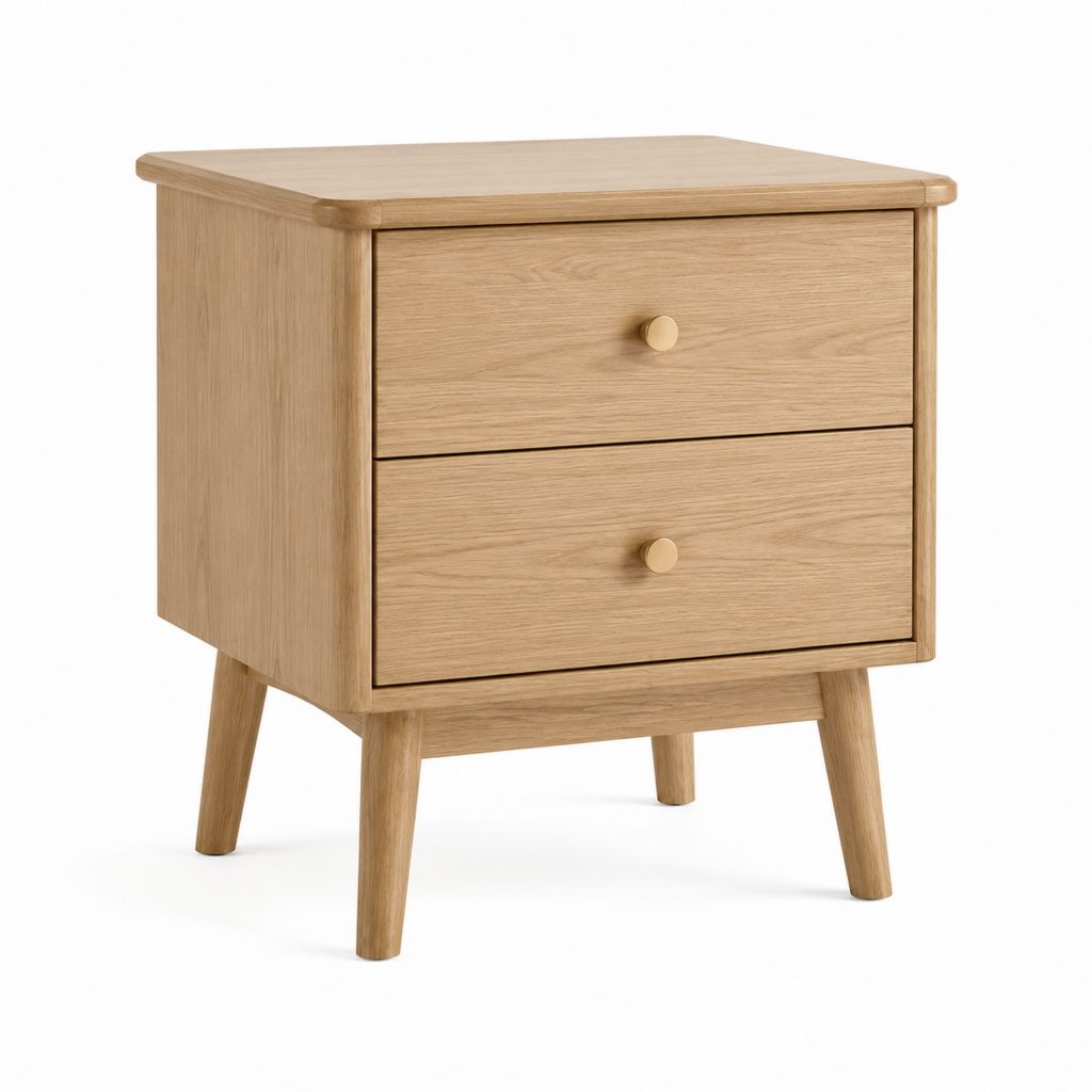 Comodino 2 cassetti rovere naturale in legno massello rettangolare 45 x 40 x 60 cm