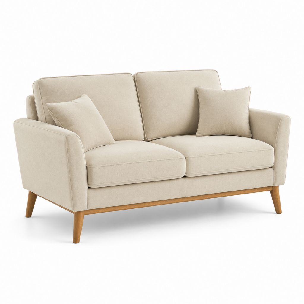 Divano 2 posti beige in poliestere con piedi in legno massello 150 x 85 x 85 cm