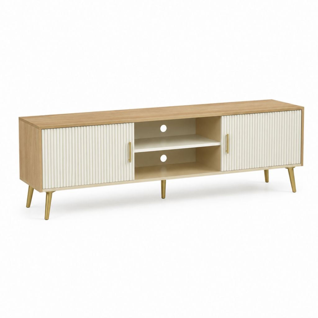 Mobile TV rettangolare rovere e bianco in pannelli truciolari 160 x 40 x 55 cm
