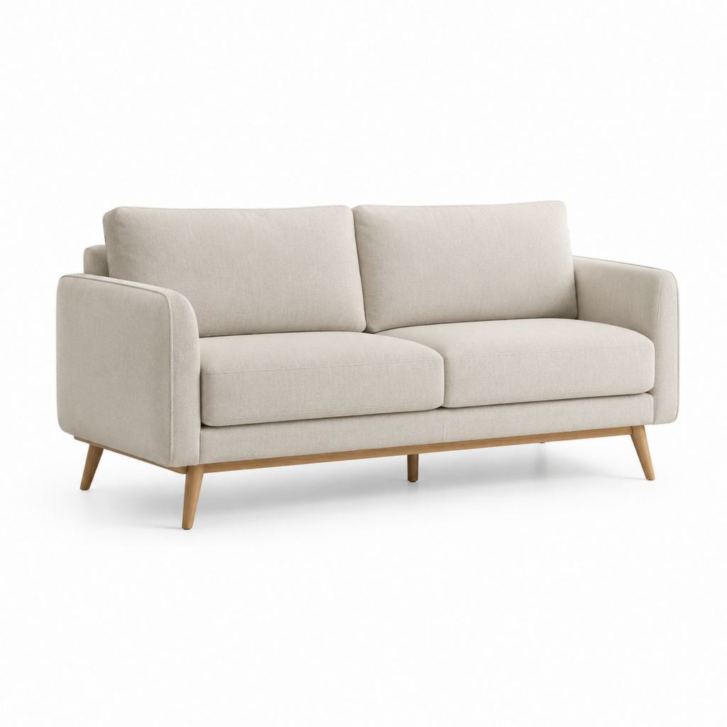 Divano 2 posti beige in poliestere con gambe in legno massello forma rettangolare 160 x 85 x 82 cm