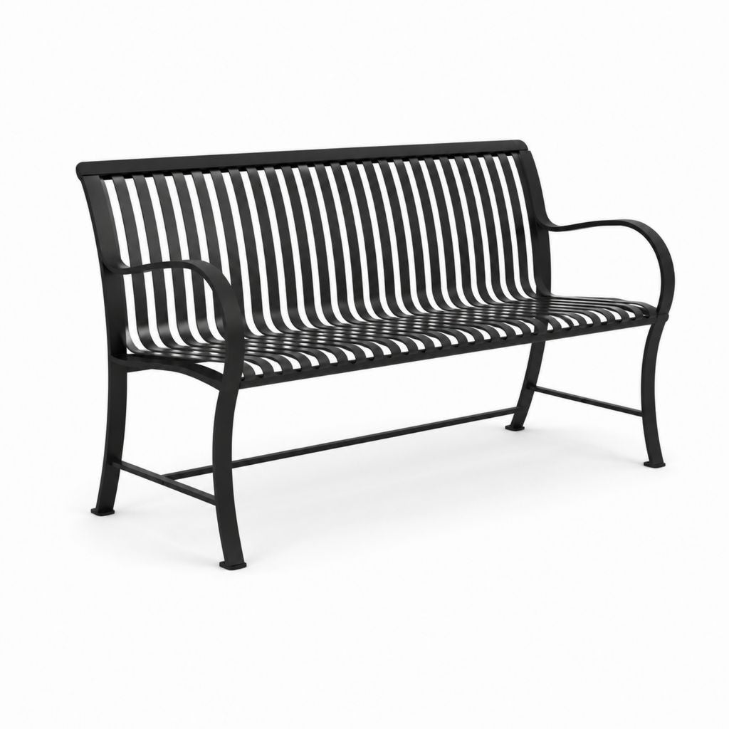 Panchina da giardino 3 posti nera in acciaio con schienale a doghe 150 x 60 x 85 cm