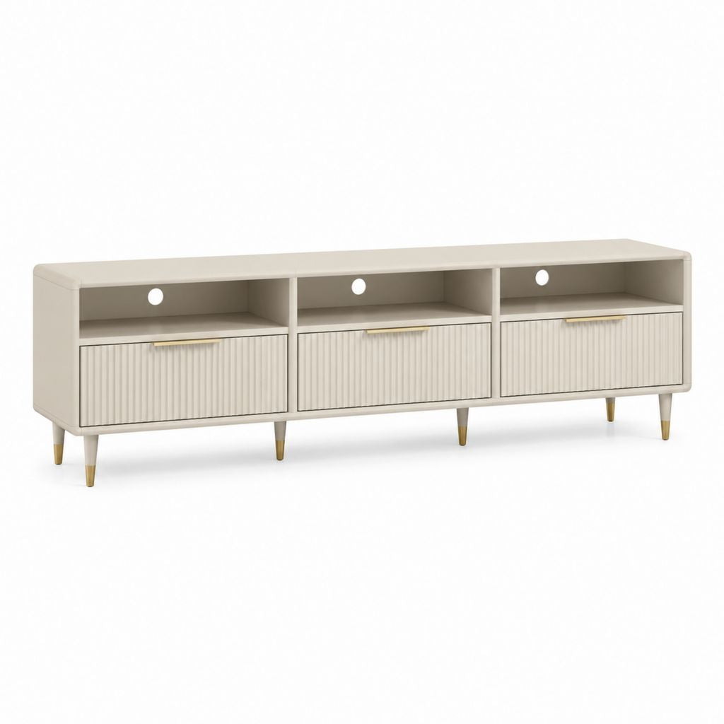 Mobile TV rettangolare avorio in MDF con 3 ante e 3 vani aperti 180 x 40 x 65 cm