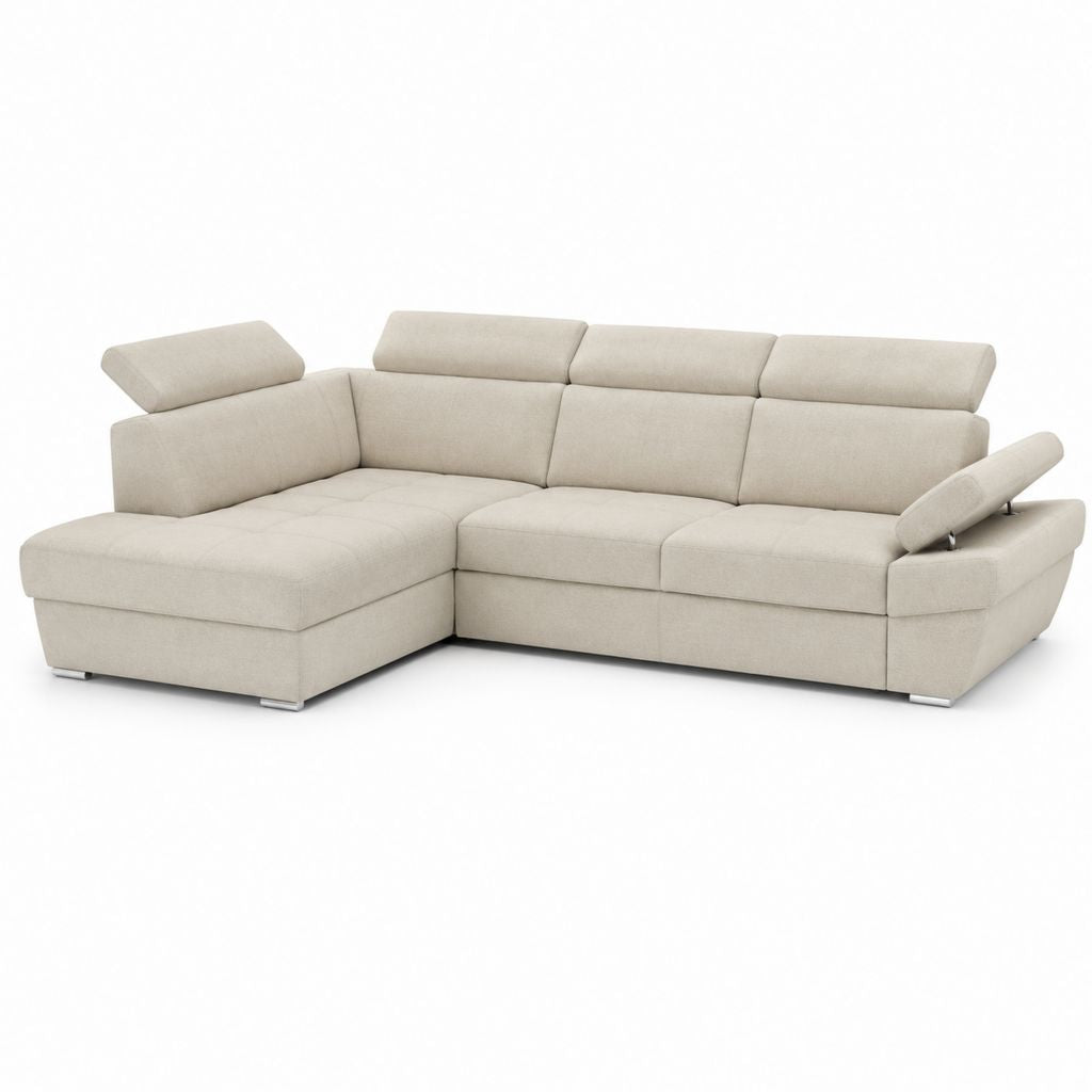 Divano angolare con penisola sinistra beige in poliestere 275 x 170 x 95 cm