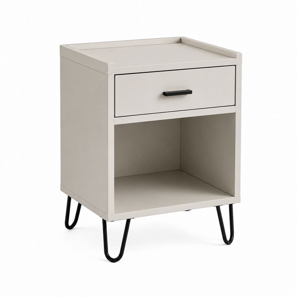 Comodino con cassetto e vano aperto tortora in MDF 40 x 35 x 60 cm