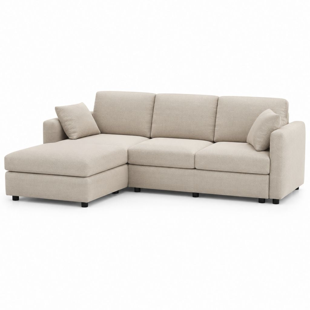 Divano angolare sinistro 3 posti beige in poliestere con chaise longue 260 x 160 x 85 cm