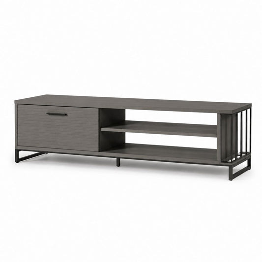Mobile TV grigio scuro in MDF e acciaio rettangolare con cassetto e ripiani 180 x 40 x 55 cm