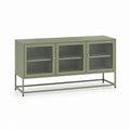 Mobile TV contenitore verde oliva in acciaio rettangolare con 3 ante in vetro rigato 160 x 40 x 80 cm