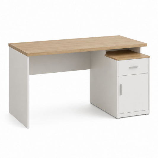 Scrivania ufficio con cassettiera bianca e rovere in truciolare melaminico 120 x 60 x 75 cm