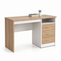 Scrivania da ufficio rettangolare rovere chiaro e bianco in pannello truciolare nobilitato con 3 cassetti 120 x 60 x 75 cm