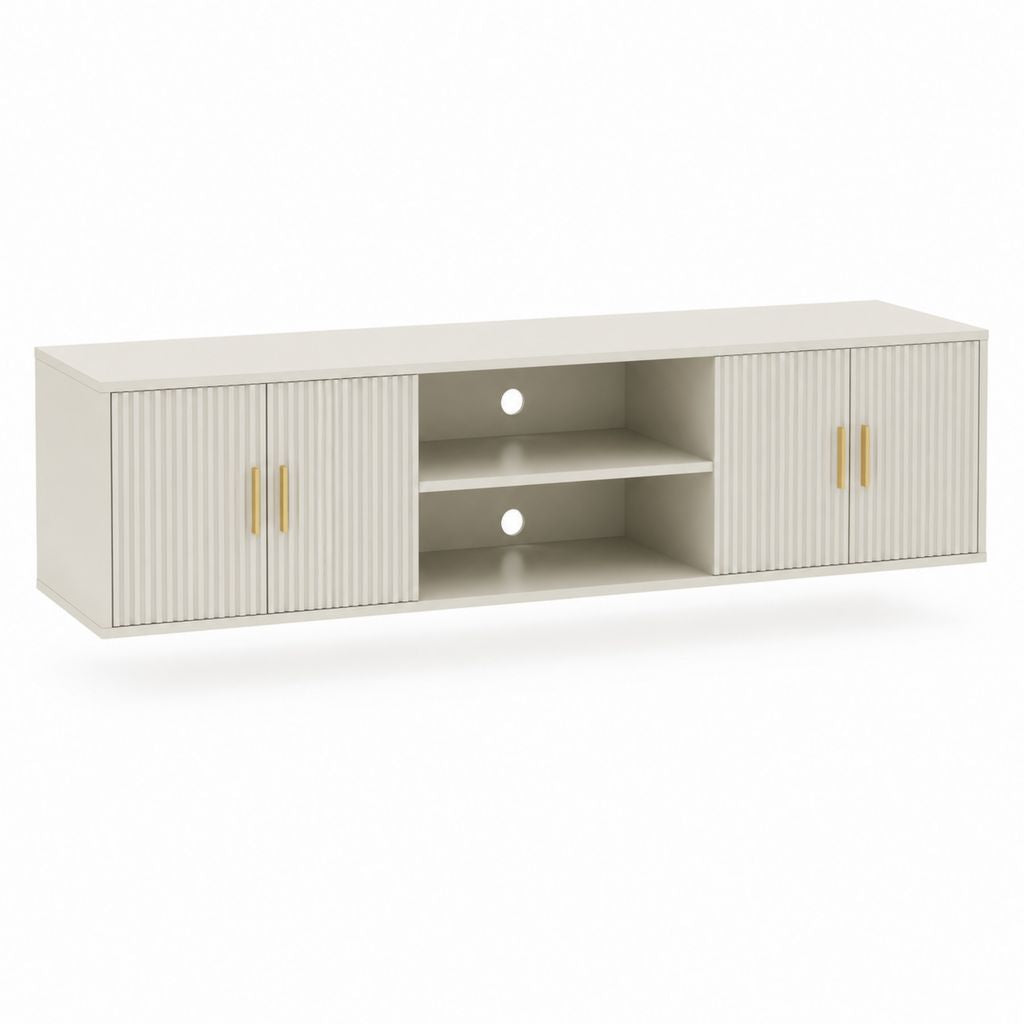Mobile porta TV bianco in MDF con ante scanalate 160 x 40 x 45 cm